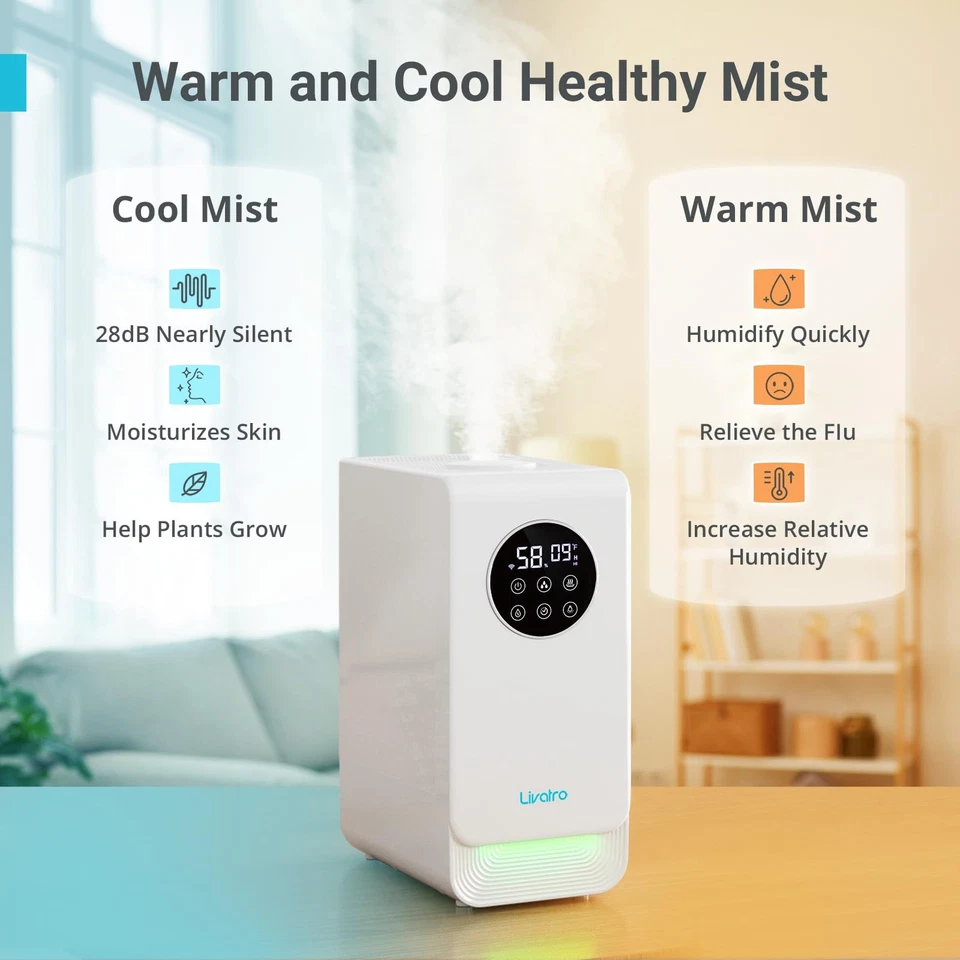 6L Smart Humidifier, Warm & Cool Mist Top-Fill Humidifier for Large Rooms, Al... - Image 2 of 4