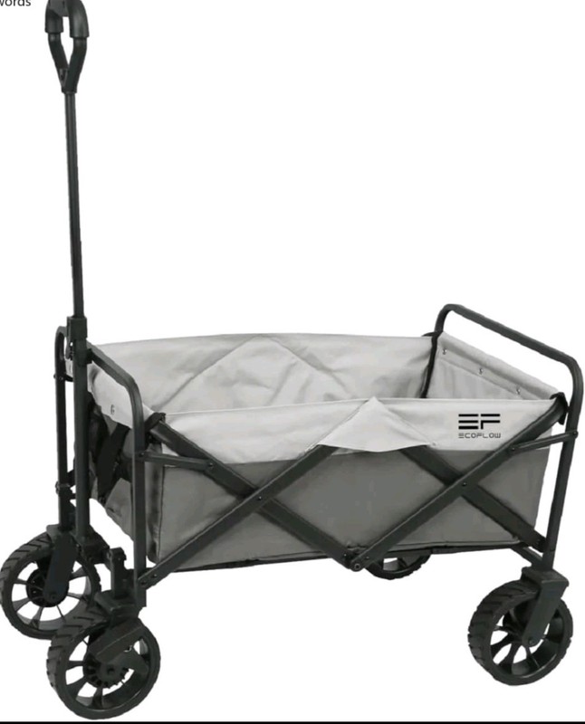 EcoFlow Foldable 4-Wheel Garden Utility Wagon Cart, Gray/Black Metal Fabric