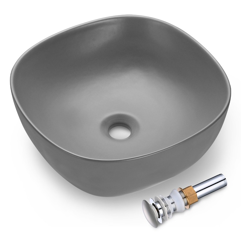 Aquaterior 16" Bathroom Vessel Sink Porcelain Countertop Bowl w/ Pop Up Drain
