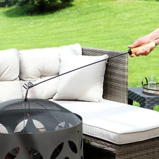 26 in Steel Outdoor Fire Pit Poker with Hook and Wooden Handle by Sunnydaze