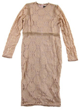 NWT PRETTYLITTLETHING Caris Dusty Pink Long Sleeve Lace Midi Bodycon Dress 12