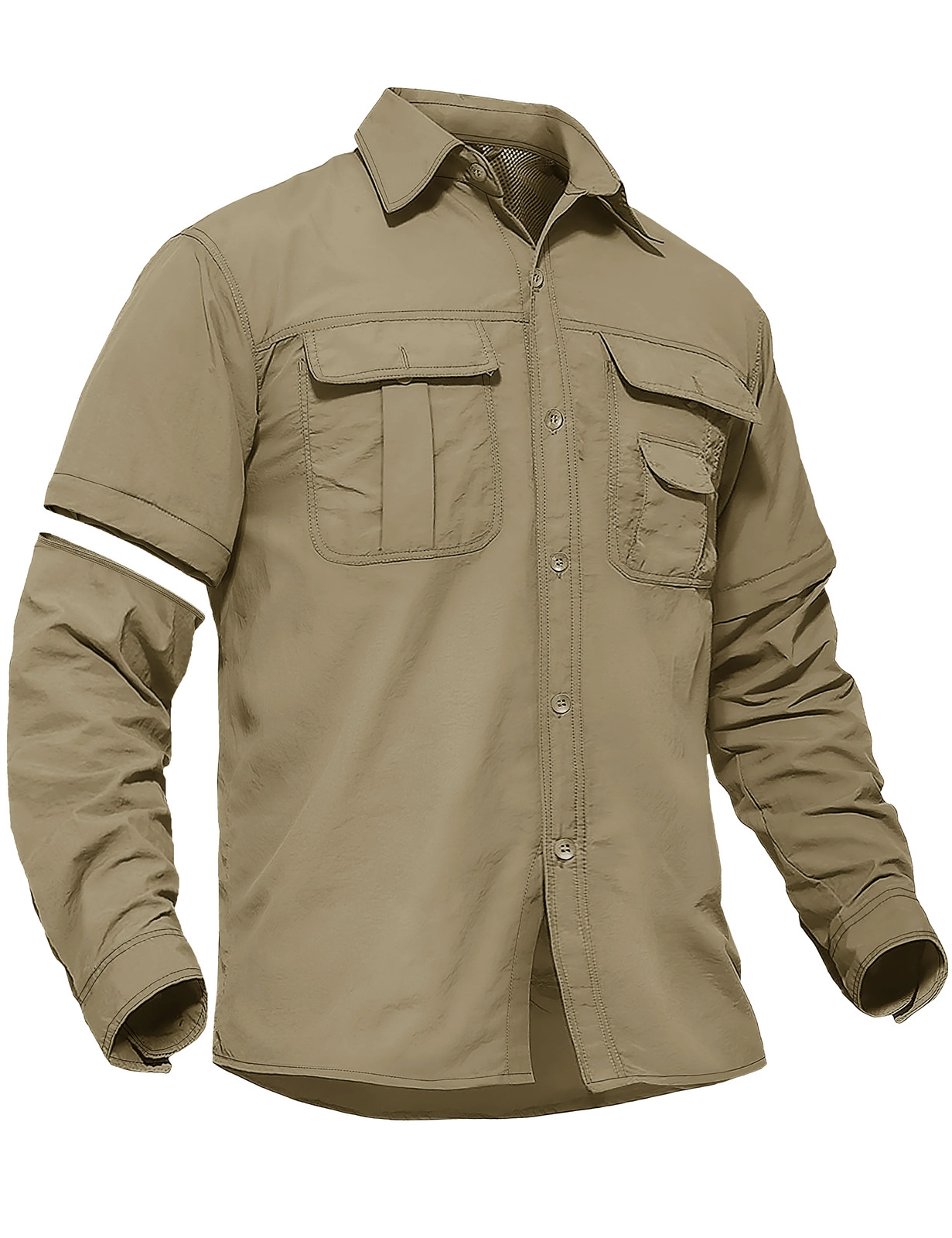 I Men's Long Sleeve Nylon Cargo Work Shirts with Pockets