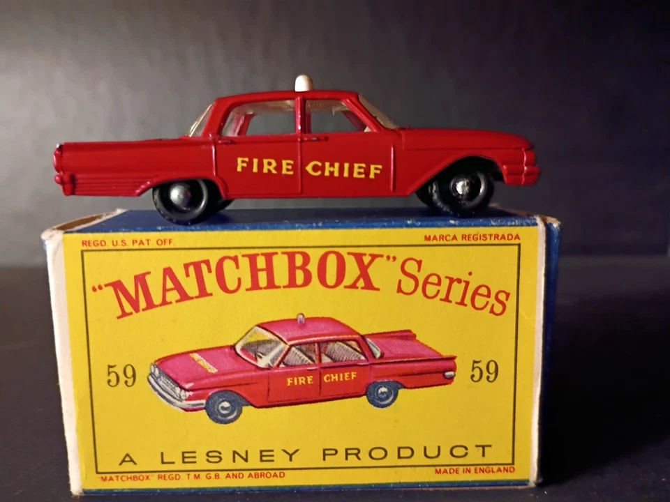Matchbox #59B Ford Fairlane Fire Chief 1963 V/N/Mint  In Crisp Original D2 Box - Image 2 of 4