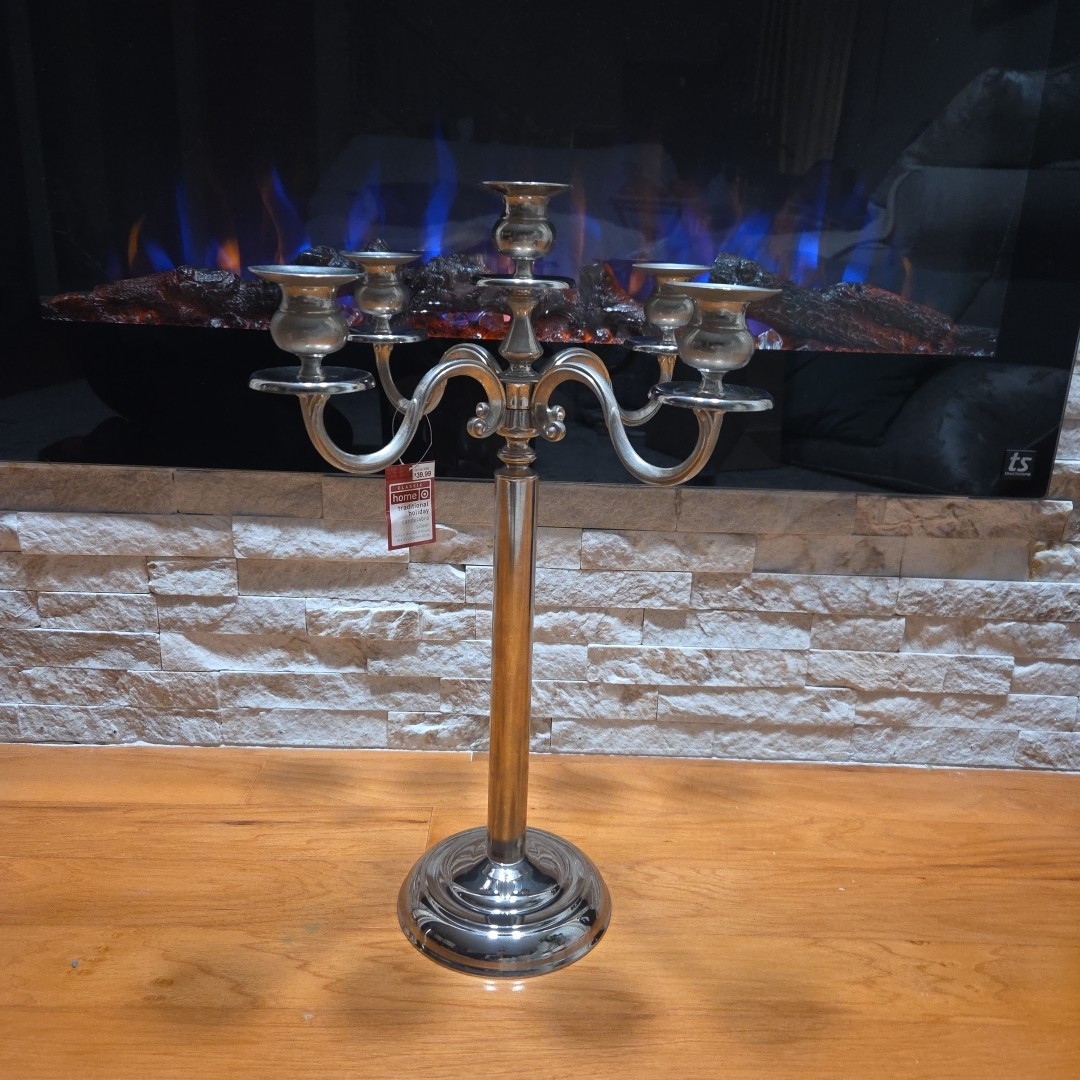 Vintage 5-Arm Metal Candelabra 19 Inches Tall Silver Tone Ta