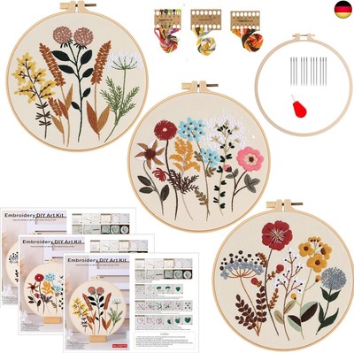 Smart-Feather 3 Sets Stickset für Anfänger, Handstickerei-Kits für Erwachsene mi