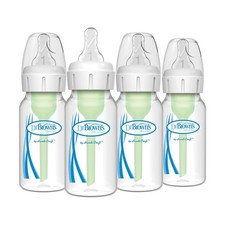 Anti-Colic Baby Bottles, 4 oz with Slow Flow Nipples, 0m , 4 Pack - Natural Flow