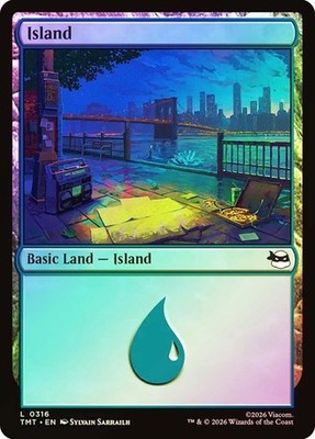 Foil 4x TMNT Basic Island Land, Magic the Gathering Land, 4 Pack