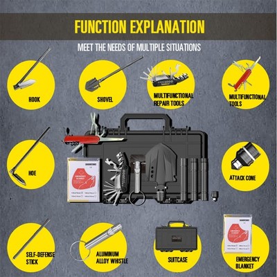 Emergency Tool Kit Camping Shovel Multi-Function Survival Kit With Portable SET