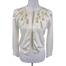 Vintage Park-Storyk Women's Orlon Acrylic Faux Pearl Ivory Cardigan Size Small