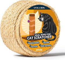 Natural Sisal Rope for Cat Scratcher 1/4 Inch by 50 Feet Cat Tree Rope Twine fo