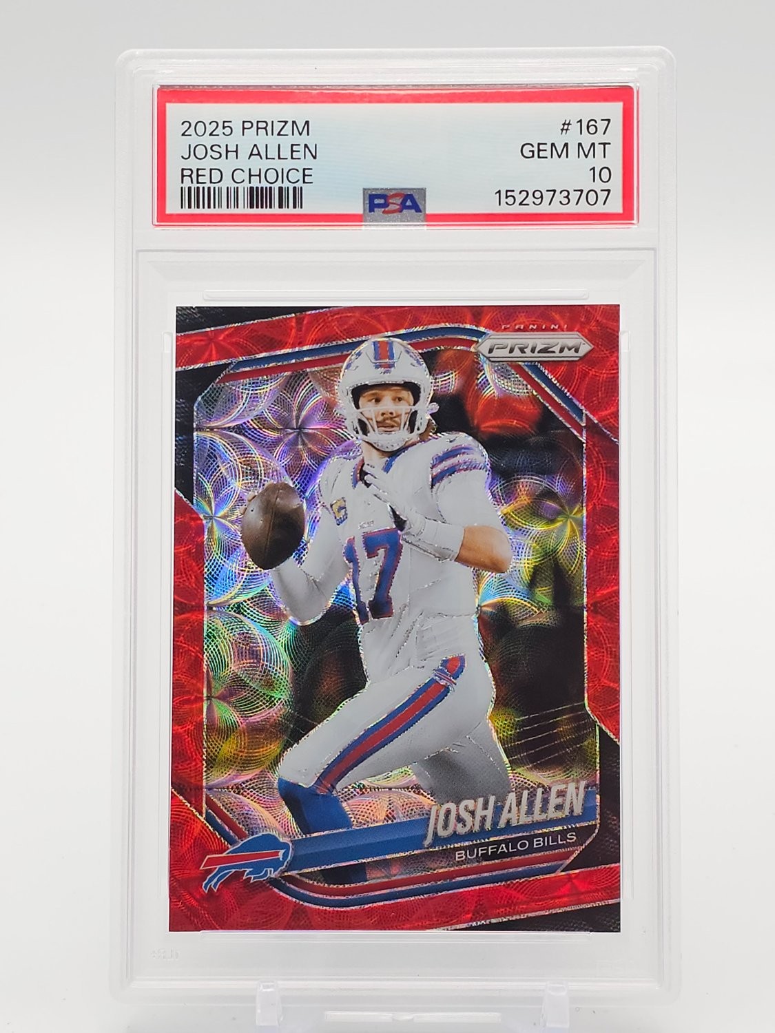 JOSH ALLEN 2025 PANINI PRIZM RED CHOICE /20 #167 BILLS PSA 10 GEM MT Q5997