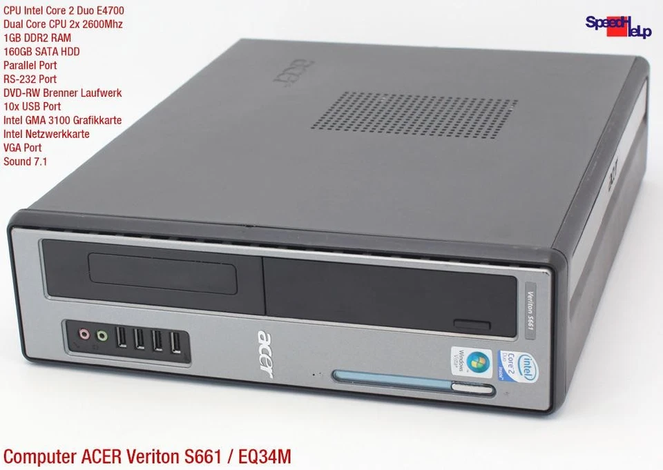 Mini Pc Computer Acer Veriton S661 Eq35M 160Gb Rs-232 Porta Parallela Windows Xp - Immagine 2 di 4