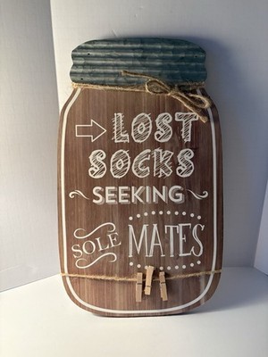 Wood Mason Jar Laundry Room Wall Decor Lost Socks Seeking Sole Mates