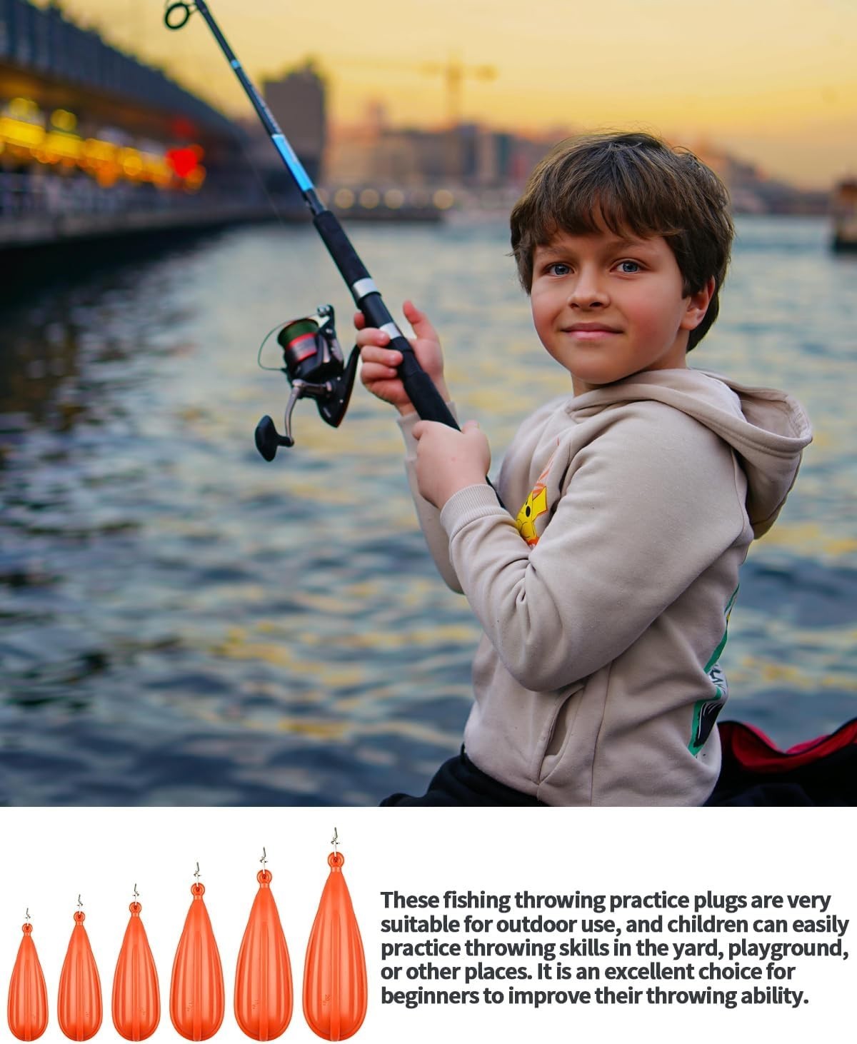 6 PCS Fishing Practice Plugs - 6 Mixed Sizes Orange Bait Casting Practice Plug, - Image 5