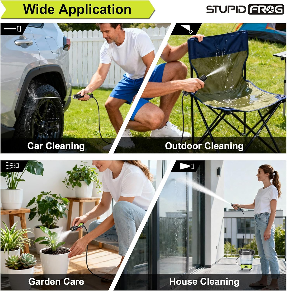 Cordless Portable Pressure Washer, 12L Tank, 4 Nozzles, Battery