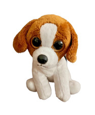 TY BANJO the DOG BEANIE BABY BIG EYES Tan And White Beagle Plush Stuffed Animal