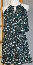 Floral Chiffon Halter Dress Women’s M Mini Green Gray Smocked Waist Whimsigoth