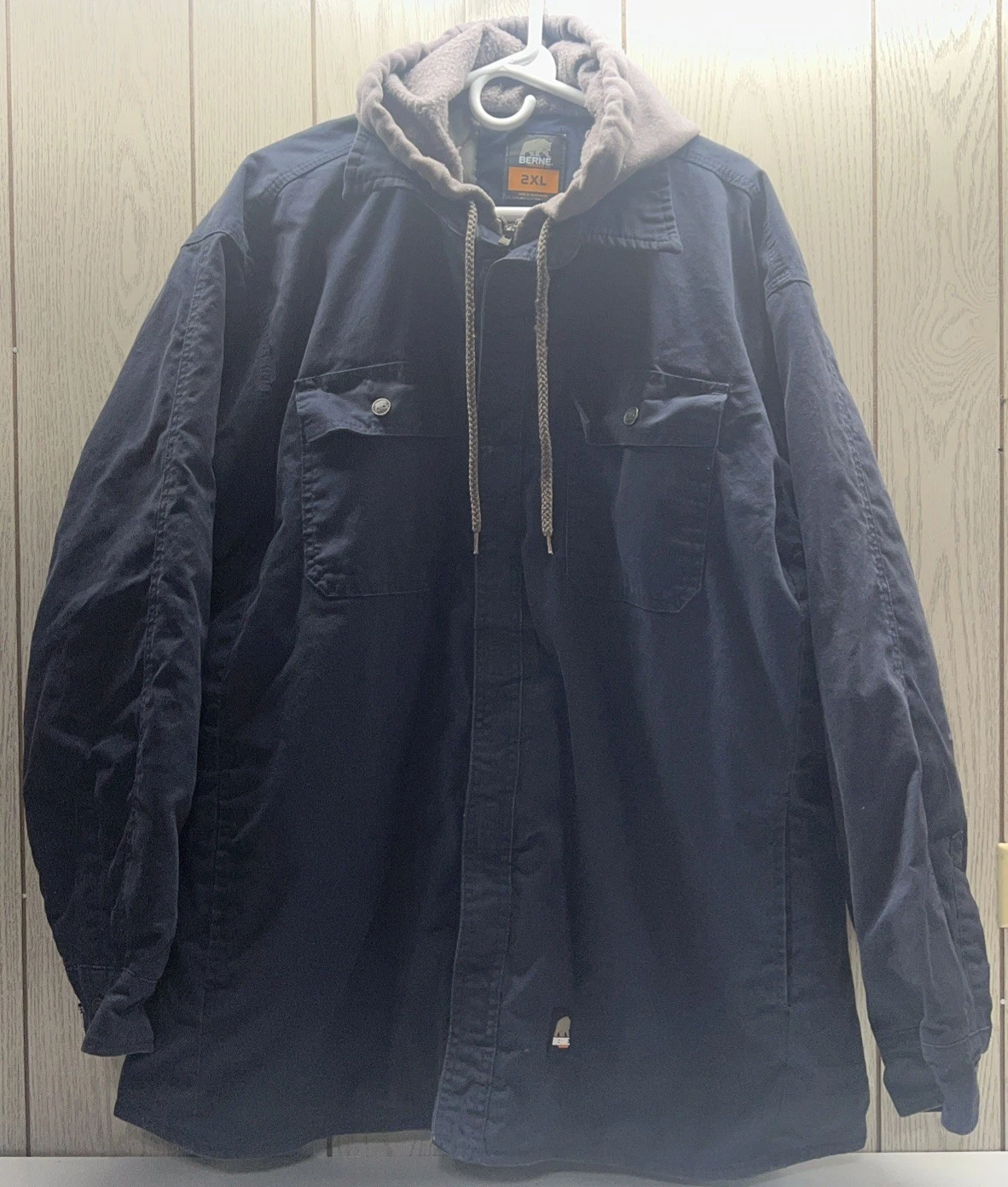 Men’s Berne Jacket Workwear Hooded Navy Blue 2XL Quilted Liner