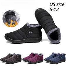 Men Ankle Snow Boots Slip On Winter Waterproof Fur Lined Outdoor Anti-Slip Shoes