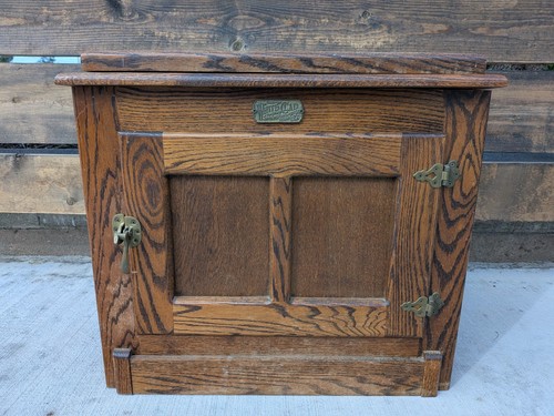 Vintage White Clad Oak Ice Box Swivel Top TV Stand Nightstand Cabinet Table