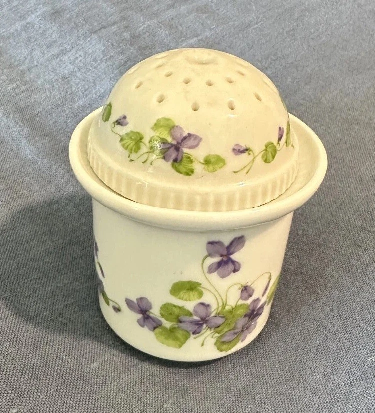 Vintage AK Kaiser West Germany Tea Ball Strainer Infuser W/ Caddy Purple Violets