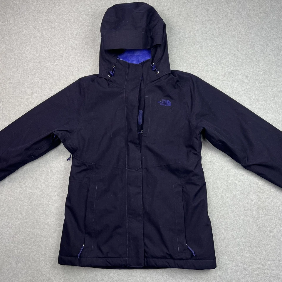 Chaqueta para mujer The North Face pequeña negra púrpura HyVent con capucha polar cremalleras Foto 4 de 4