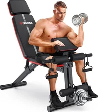 Adjustable Weight Bench, Workout Bench with Leg Extension and Preacher Curl P...