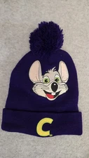 Chuck E Cheese Hat Beanie Youth Purple Pom Knit C Logo Mouse Kids Ages 3+