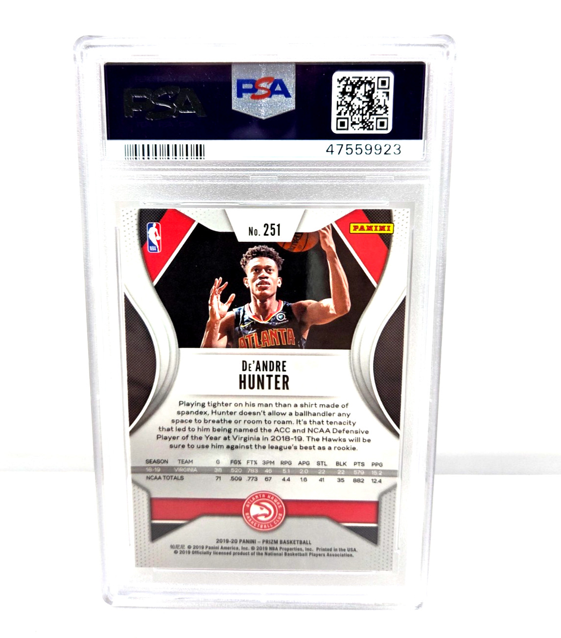 2019 Panini Prizm De`ANDRE HUNTER RC Rookie Basketball Card PSA 10 GEM MINT view 2