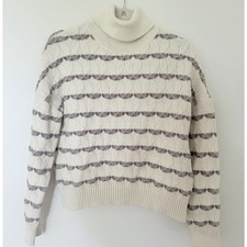 Acogedor suéter de cuello alto a rayas tejido con cable marrón crema Joie Alpine talla L