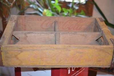Vintage Coca Cola Yellow Wooden Soda Pop 24 Bottle Crate Carrier Box 4 6pk Cases
