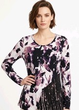 Simply vera wang Womens Tunic Top XL  Purple Black Long slv Pullover Stretch 