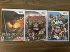 Nintendo Wii Game Lot: Puss In Boots, Rampage Total Destruction & The Sims 2