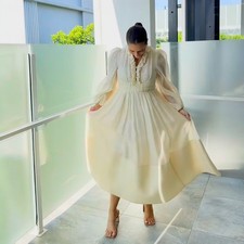 Zimmermann Botanica Ruffled Midi Dress Size 3 AU 14 / US 10 Cream Long Sleeve