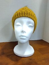 Old Navy Faux Fur Pom Pom Beanie Hat Knit Yellow with Sparkly