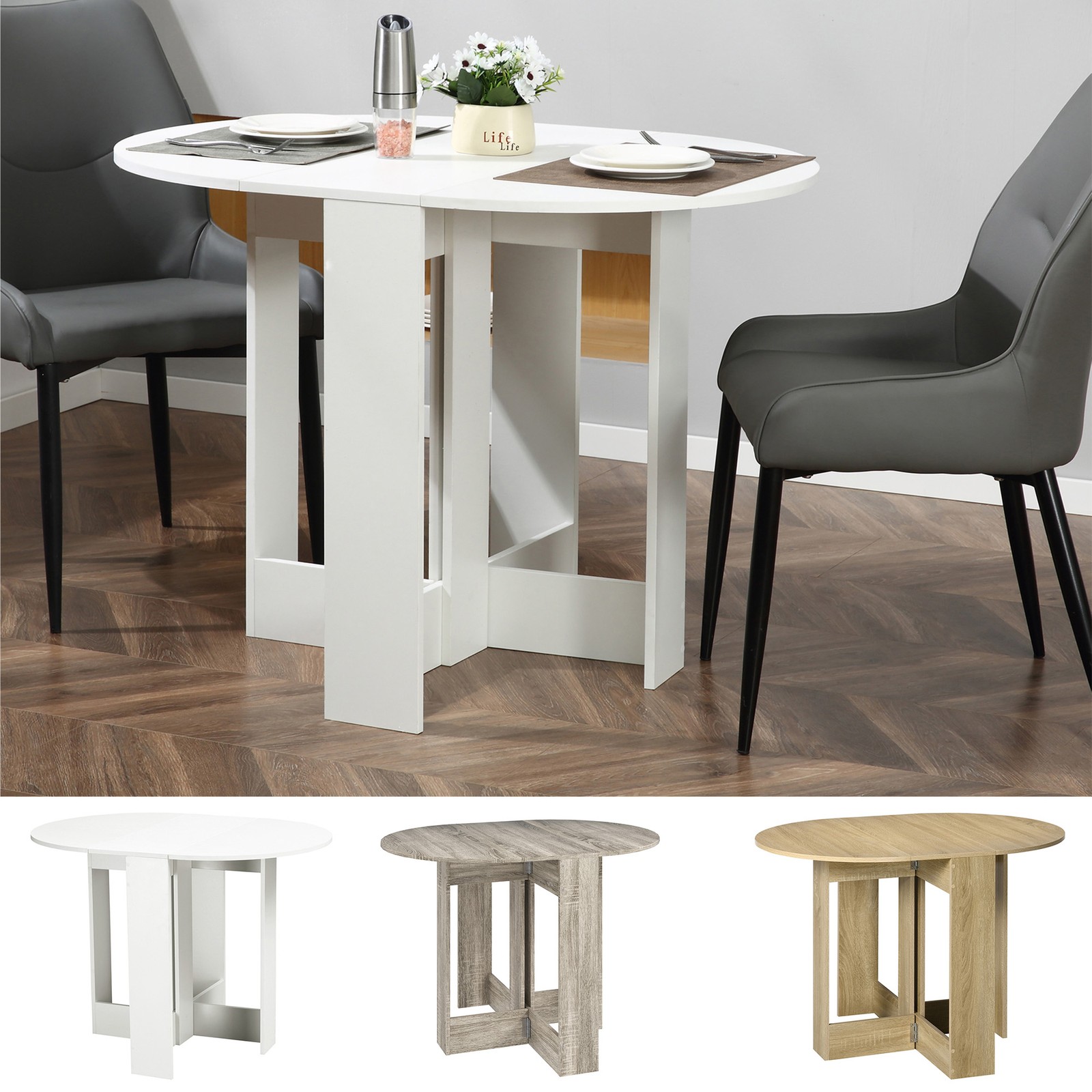 Dining Table Set, Wooden Folding Kitchen Table, Drop Leaf Table with 4 Chairs, Space Saving Extendable Dining Table, for Living Room Dining Room Retractable, 1.4M, Wood Colo 27 Folding Drop Leaf Dining Table Space-saving Kitchen Table for Small Space