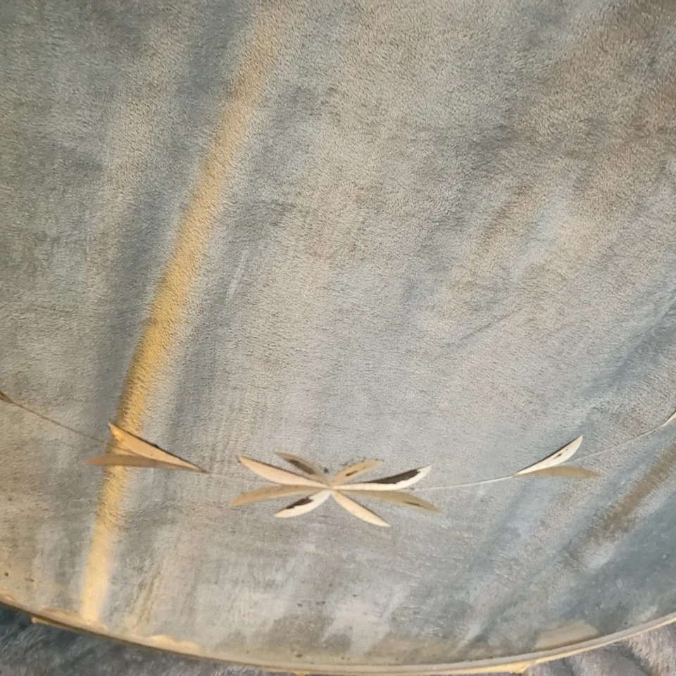 Espejo redondo grabado Art Deco vintage sin marco 23,5" hojas envejecidas Foto 4 de 4