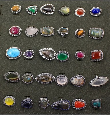 Green & Mix Gemstone Rings 200pcs Wholesale Lot 925 Silver Plated Jewelry