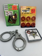 Vintage Metal Toy Handcuffs, Spring Push Button Release, Kids, Sheriff, Police 