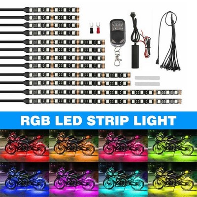 12PCS Remote Control Motorcycle RGB LED Strip Light Under Glow Neon Kit USA