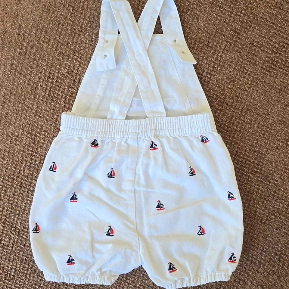Janie And Jack 3-6 Meses Blanco Marinero Mono Pantalones Cortos Bordado Lino Algodón Foto 2 de 4