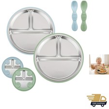 Baby Stainless Steel Plates Spoons Set Divided Suction BPA-Free Toddler