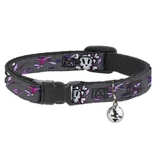 Cat Collar Breakaway with Bell Girlie Skull Gray NARROW Fits 8.5-12"