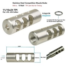11/16x24 TPI Thread Stainless Steel Competition Muzzle Brake For .458/.450