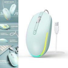 Wired Mouse 1600 DPI RGB Backlit Silent Optical USB-A Mint Green Plug and Play