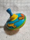 Vintage 1960's Spinning Top Ohio Art Metal with Wood Handle Litho Tin Zoo Animal