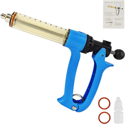 50ML Semi Automatic Livestock Syringe for Cow Goat Cattle Sheep Pig, 5 Gears Adj
