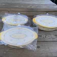 Temp-tations OLD WORLD YELLOW OVAL CASSEROLE DISH Set Of 3 With Lids 9 Pc