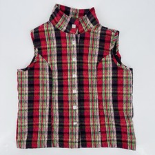 Christopher  Banks Quilted Plaid Snap Up Vest Red Multi Women's Size Medium
