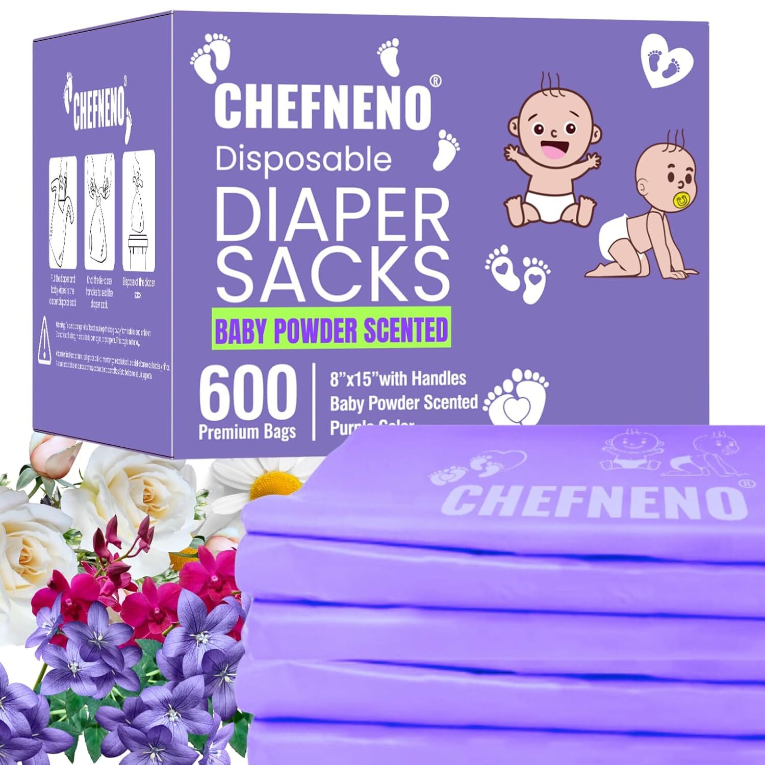 Baby Diaper Bag Disposable (600 Count) Fresh 600 Count (Pack of 1), Purple-image